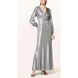 LAUREN RALPH LAUREN Evening Dress DELANCEY Silver Metallic size 8